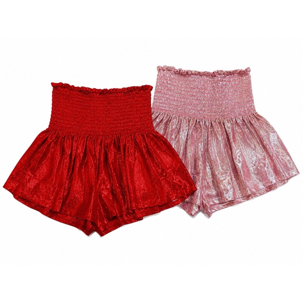 NWT Queen of Sparkles Swing Shorts XS Lot of 2 Pink Red Metallic Flowy Glam Chic